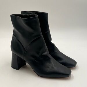 Sleek Black Ankle Booties with Square Toe and Block Heel 9 NEW